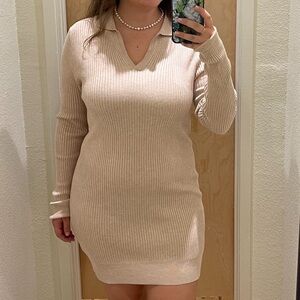 Nectar Long Sleeve Sweater Dress in Beige size L